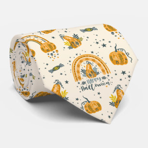 Orangefarbene und blau-graue Halloween-Symbole Krawatte