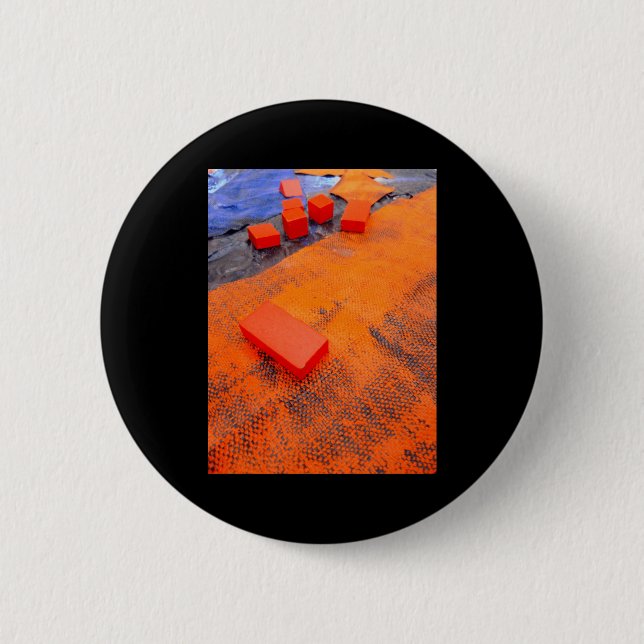 Orangefarbene und blaue Abstrakte Bio Kunststoffe Button (Vorderseite)