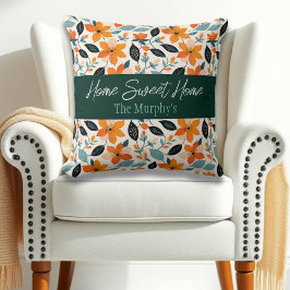 Orangefarbene und blaue Folien und Blume Personali Kissen