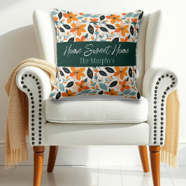 Orangefarbene und blaue Folien und Blume Personali Kissen