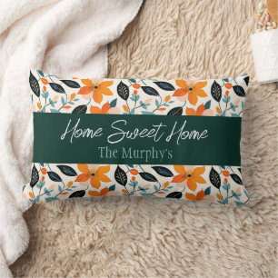 Orangefarbene und blaue Folien und Blume Personali Lendenkissen