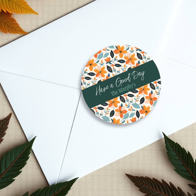 Orangefarbene und blaue Folien und Blume Personali Runder Aufkleber (Von Creator hochgeladen)