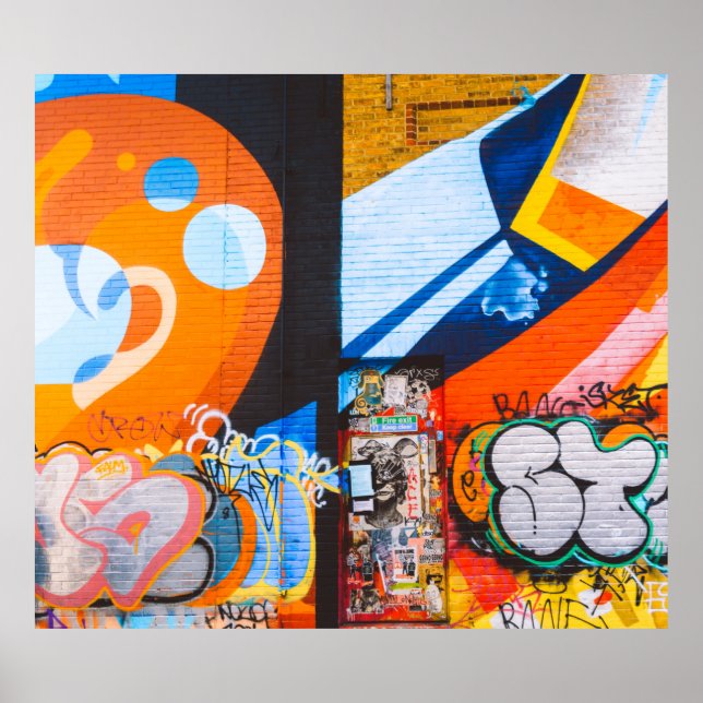 Orangefarbene und blaue Graffiti Poster (Vorne)
