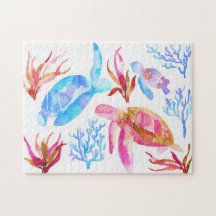 Orangefarbene und blaue Wasserschildkröten Koralle