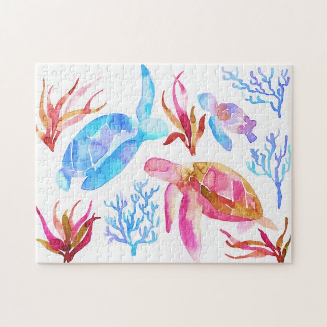 Orangefarbene und blaue Wasserschildkröten Koralle (Horizontal)