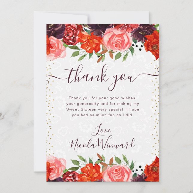 Orangefarbene und braun Autumnale Blume Süß 16 Dankeskarte (Vorderseite)