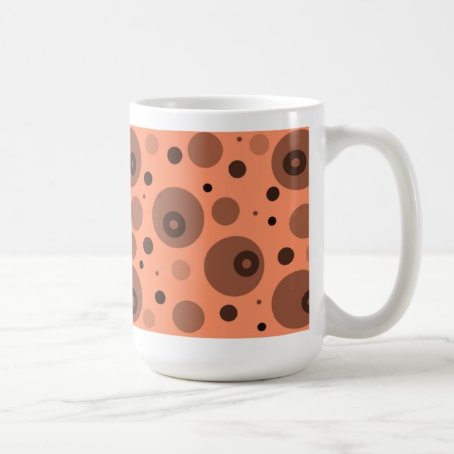 orangefarbene und braune Kreise und Punkte Kaffeetasse (Rechts)