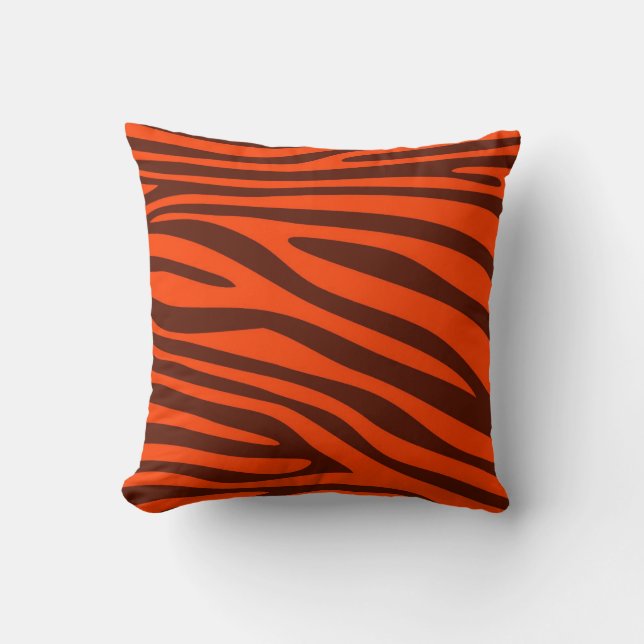Orangefarbene und braune Tierdruckhaut von Zebra Kissen (Vorderseite)