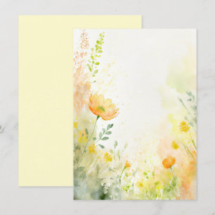 Orangefarbene und gelbe Aquarellfarben Blütenhochz Einladung
