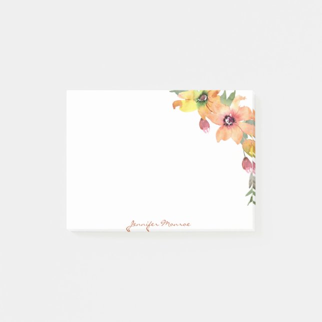 Orangefarbene und gelbe Blume personalisiert Post-it Klebezettel (Vorderseite)