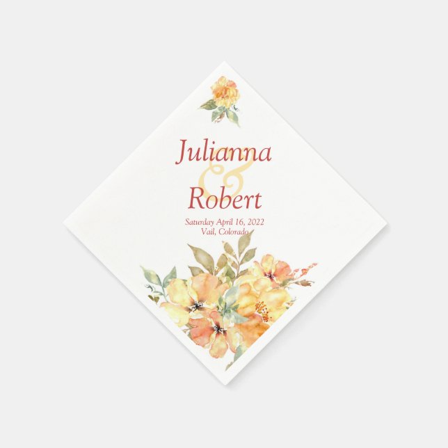 Orangefarbene und gelbe Blumenservietten Serviette (Ecke)