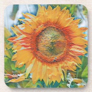 Orangefarbene und gelbe Sonnenblume Hartplastik-Un Getränkeuntersetzer