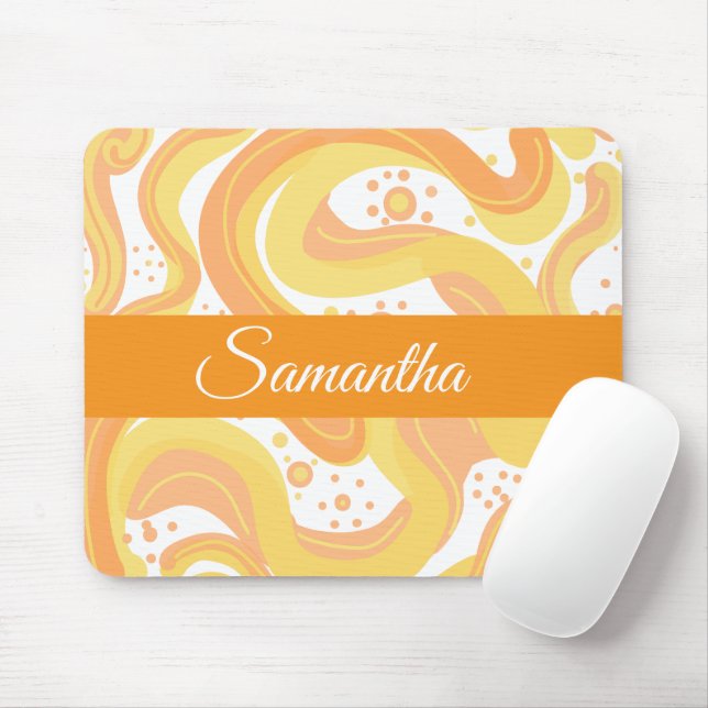 Orangefarbene und gelbe Wirbel mit Punkten Mousepad (Mit Mouse)