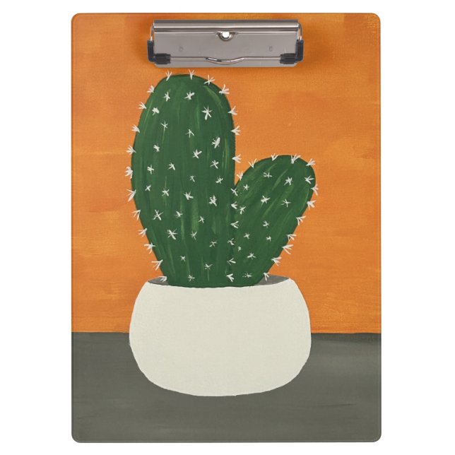 Orangefarbene und graue Acrylkakteen Klemmbrett (Vorderseite)