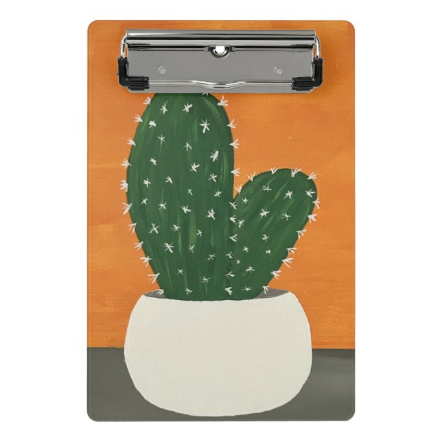 Orangefarbene und graue Acrylkakteen Mini Klemmbrett (Vorderseite)