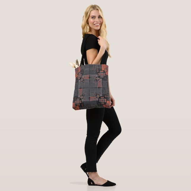 Orangefarbene und graue Crossroads Tote Bag Tasche (Am Model)