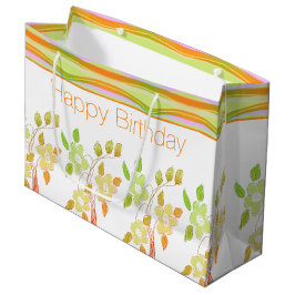 Orangefarbene und grün geblümte Accent Bag Große Geschenktüte