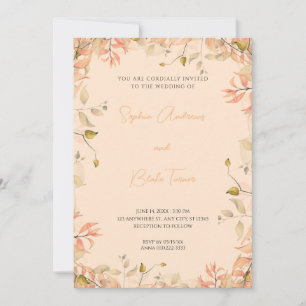 Orangefarbene und grüne Blätter Creme Wedding Einladung
