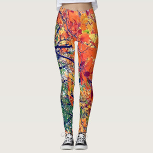 Orangefarbene und grüne Blätter Leggings