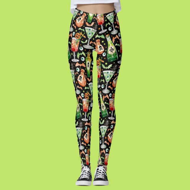 Orangefarbene und grüne Halloween-Cocktails und -T Leggings (Orange and Green Halloween Cocktails and Potions Leggings)