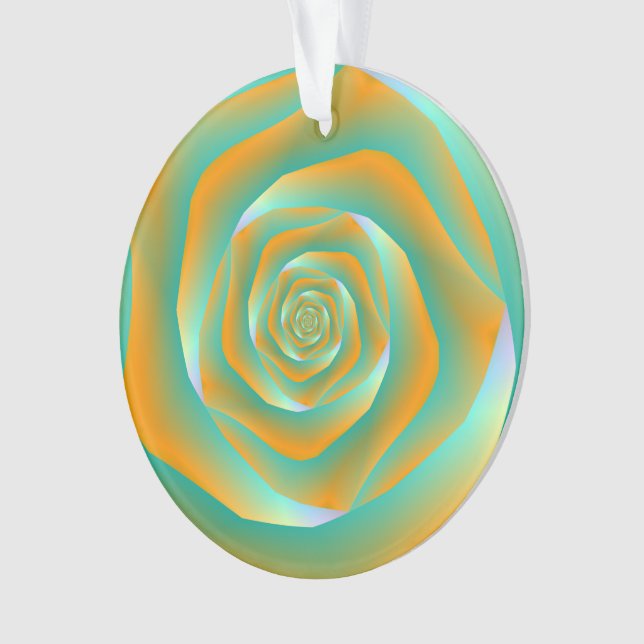Orangefarbene und grüne Spirale Rose Ornament (Vorderseite)