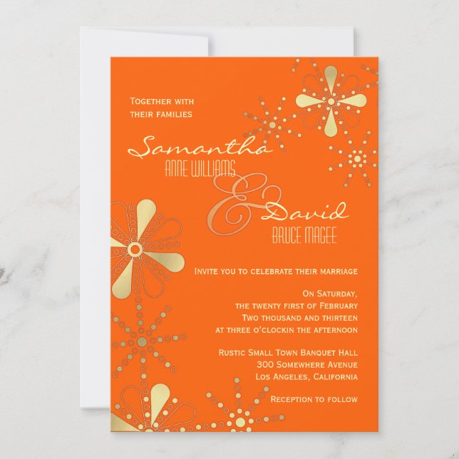 Orangefarbene und indische Hochzeit Inspiriert Einladung (Vorderseite)