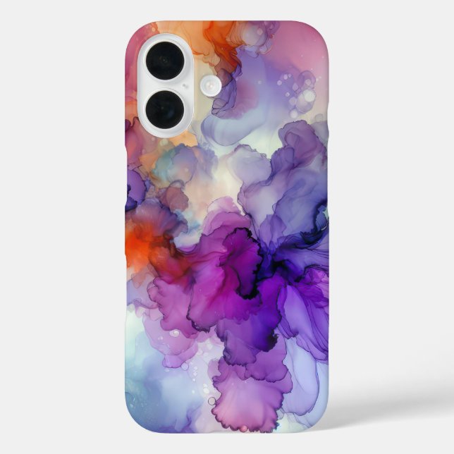 Orangefarbene und Lila Alkoholtinte Abstrakt iPhone 16 Hülle (Rückseite)