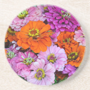 Orangefarbene und lila Dahlien-Blume Sandstein Untersetzer
