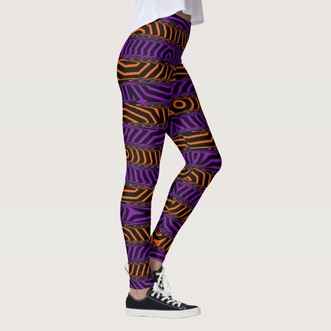 Orangefarbene und Lila gespeckte Streifen Leggings (Rechts)