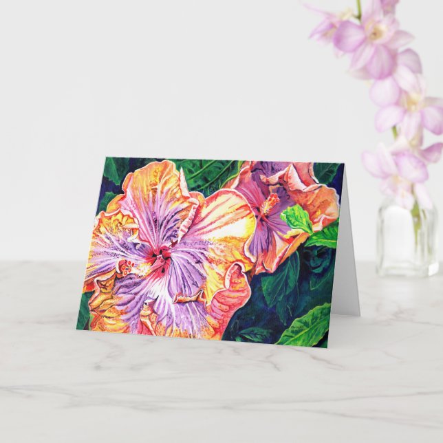 Orangefarbene und Lila Hibiskus-Grußkarte Karte (Orchidee)