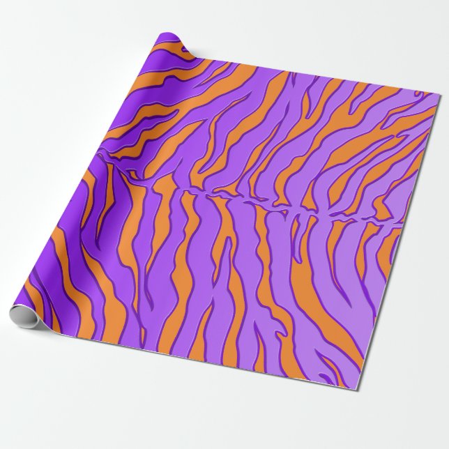 Orangefarbene und Lila Tigerstreifen Geschenkpapier (Ungerollt)