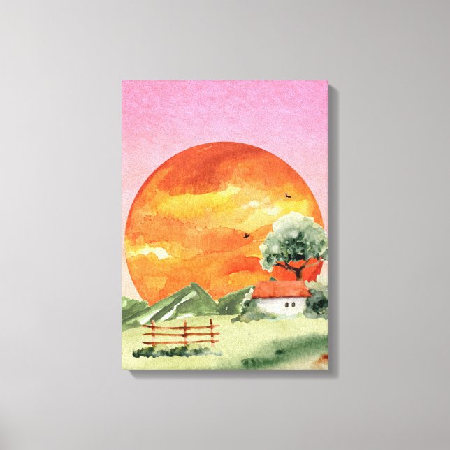 Orangefarbene und rosa ästhetische Sonnenuntergang Leinwanddruck (Vorderseite)