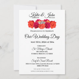 Orangefarbene und rosa Blüten und Brillanz- Einladung