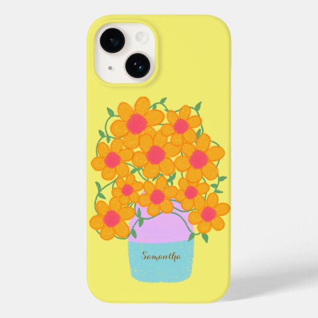Orangefarbene und rosa Frühlingsblumen Case-Mate iPhone 14 Hülle (Rückseite)