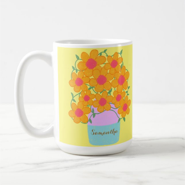 Orangefarbene und rosa Frühlingsblumen Kaffeetasse (Links)