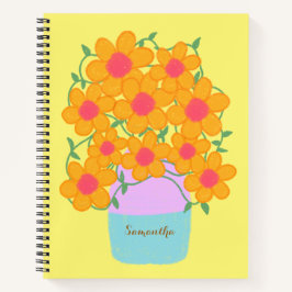 Orangefarbene und rosa Frühlingsblumen Notizbuch