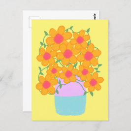 Orangefarbene und rosa Frühlingsblumen Postkarte