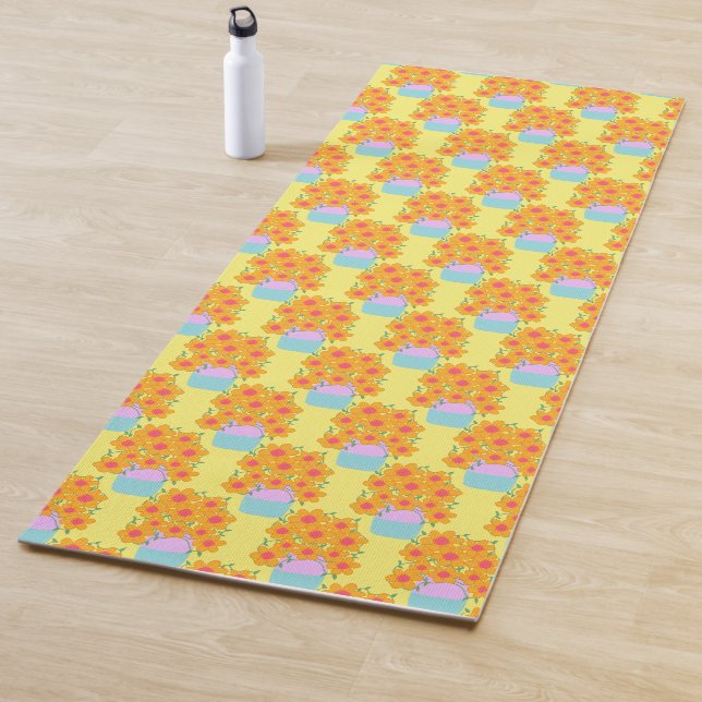 Orangefarbene und rosa Frühlingsblumen Yogamatte (Beispiel)