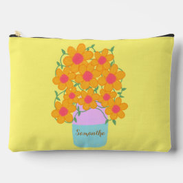 Orangefarbene und rosa Frühlingsblumen Zubehörtasche