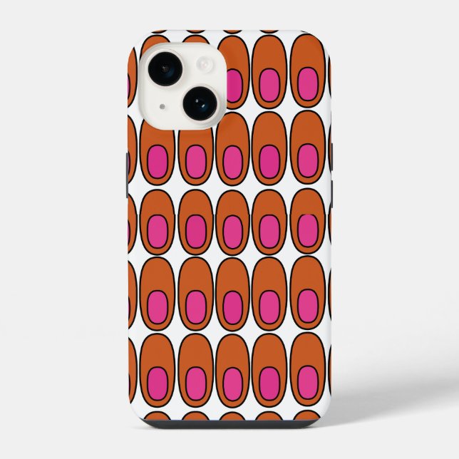 Orangefarbene und rosa Ovale iPhone 14 Hülle (Rückseite)