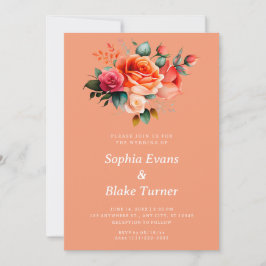 Orangefarbene und rosa Rosen Orangefarbene Hochzei Einladung