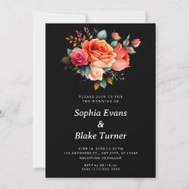 Orangefarbene und rosa Roses BlackFloral Wedding Einladung