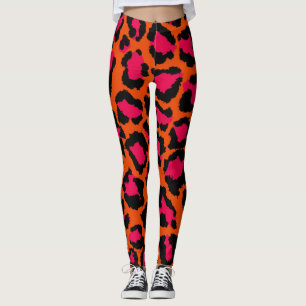 Orangefarbene und rosafarbene Leopardrucke Legging Leggings