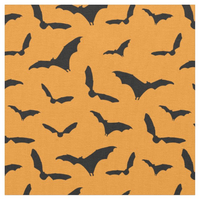 Orangefarbene und schwarze Halloween-Fledermäuse G Stoff (Nahaufnahme)
