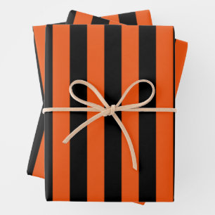 Orangefarbene und schwarze Halloween-Streifen Geschenkpapier Set