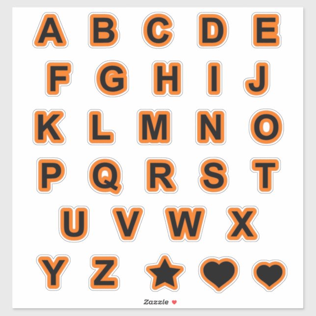 Orangefarbene und schwarze Hauptstadt Textbriefe A Aufkleber (Blatt)