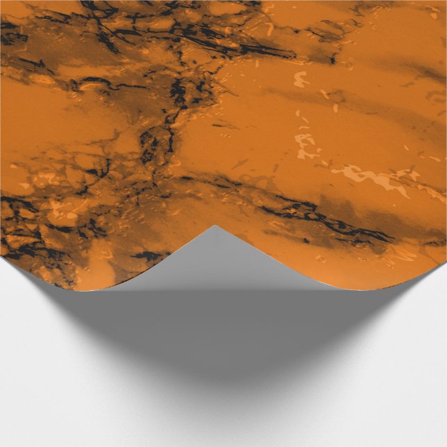 Orangefarbene und schwarze Marmortextur Geschenkpapier (Ecke)
