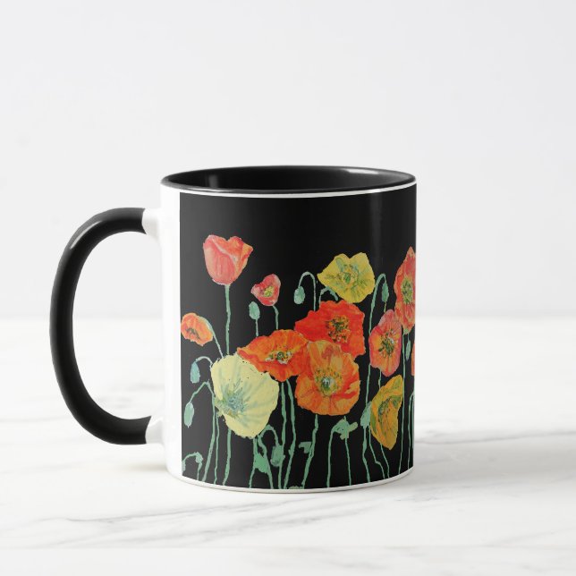 Orangefarbene und schwarze Pflaumen Wasserfarbene  Tasse (Links)
