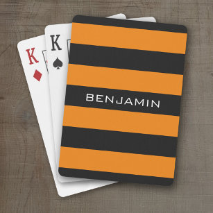 Orangefarbene und schwarze Rugby Streifen mit Indi Spielkarten