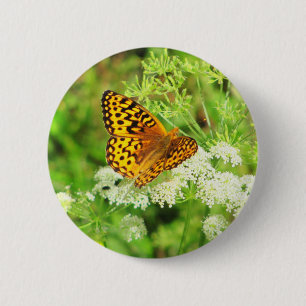 Orangefarbene und schwarze Schmetterlinge auf weiß Button